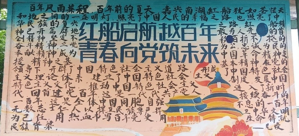 校团委开展"红船启航越百年·青春向党筑未来"主题室外板报评比